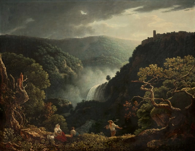 Paesaggio con vista delle cascate di Tivoli